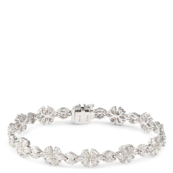 Marquise Cut Diamond Flower Bracelet, 14K White Gold