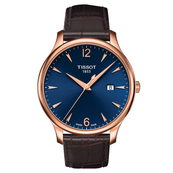Tissot Tradition Rose PVD Blue Dial Leather Quartz Watch, 42mm