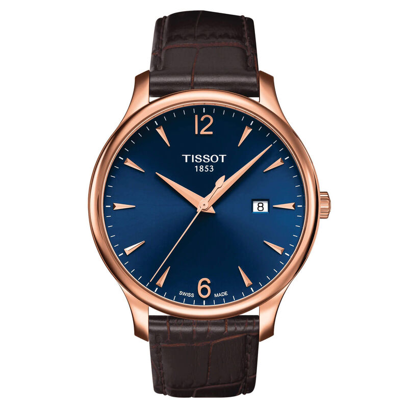 Tissot Tradition Rose PVD Blue Dial Leather Quartz Watch, 42mm image number 1
