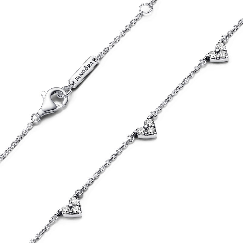 Pandora Triple Stone Heart Station Chain Necklace image number 2