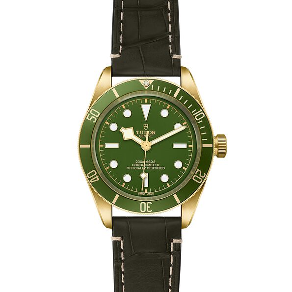 TUDOR Black Bay Fifty- Eight Watch 18k Gold Case Green Dial Alligator Strap, 39mm