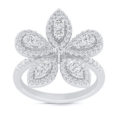 Diamond Flower Band, 14K White Gold