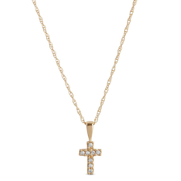 15-Inch Cross Pendant Necklace, 14K Yellow Gold