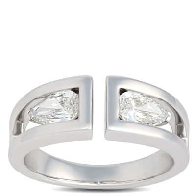 Bypass Ring with Pear Shaped Diamonds, 1 Carat Total Weight, 18k White Gold