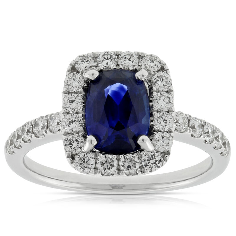 Sapphire & Diamond Halo Ring 14K image number 1