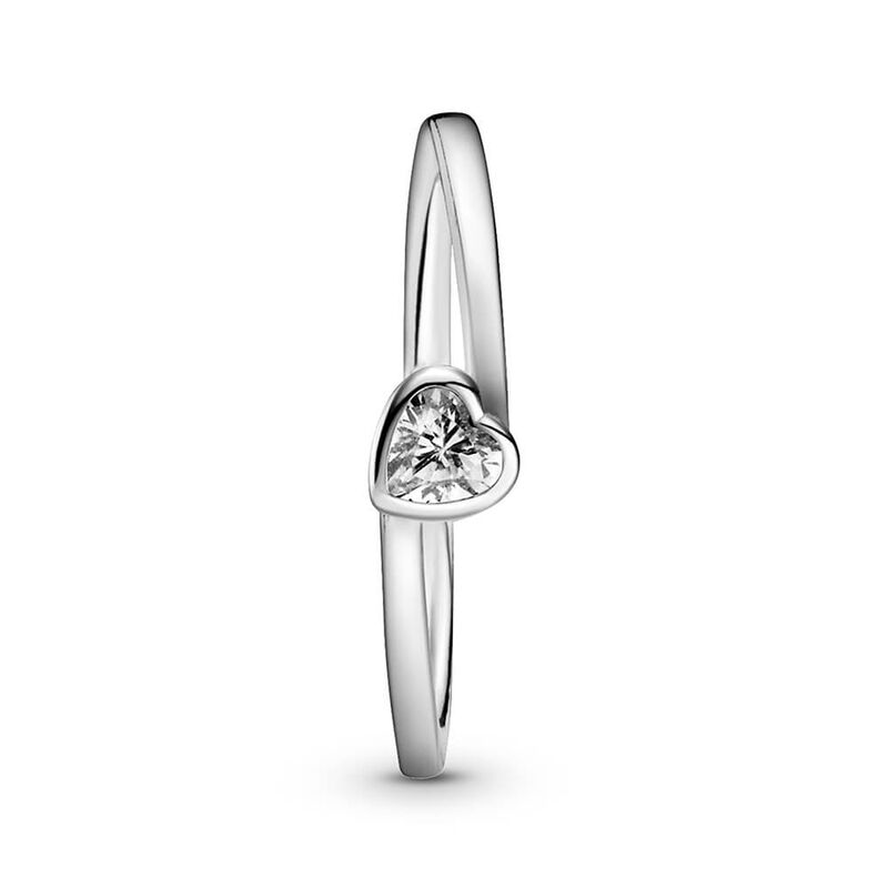 Pandora Clear Tilted Heart Solitaire CZ Ring image number 1