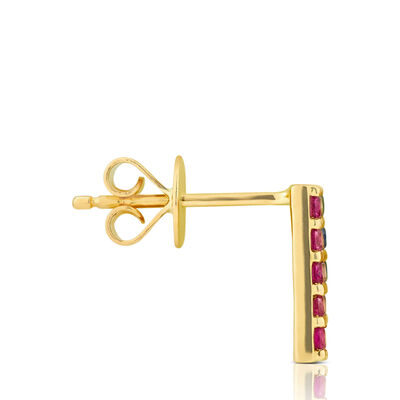 Rainbow Sapphire & Tsavorite Garnet Mini Pyramid Earrings, 14K Yellow Gold