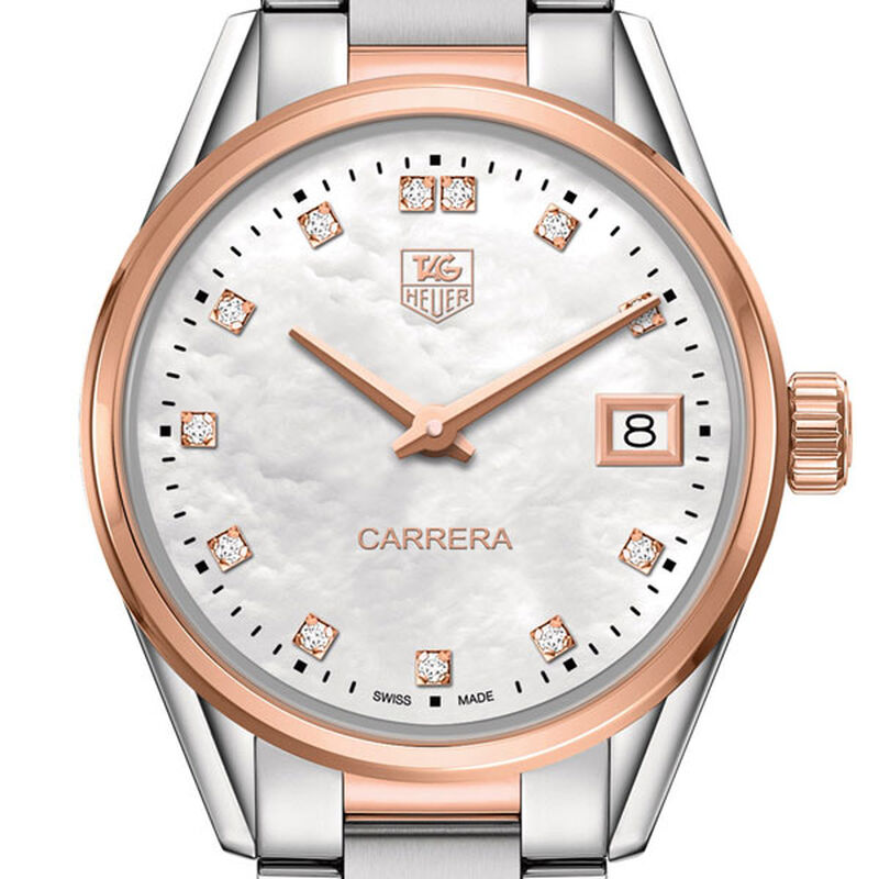 TAG Heuer Carrera Quartz Ladies Mother of Pearl Steel & Rose Gold Watch image number 2