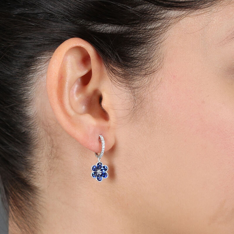 Sapphire & Diamond Flower Earrings 14K image number 1