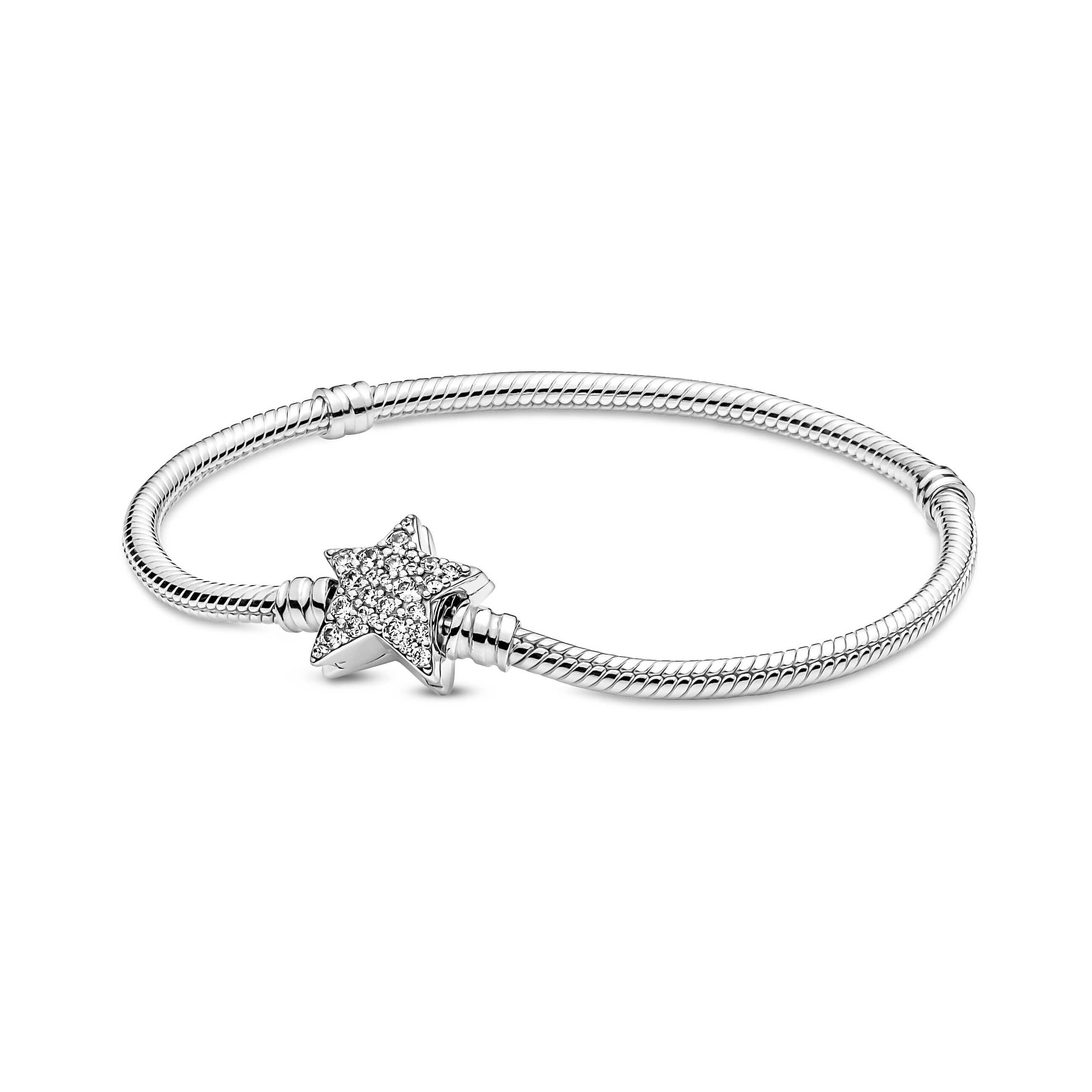Pandora Moments Asymmetric Star Clasp Snake Chain CZ Bracelet