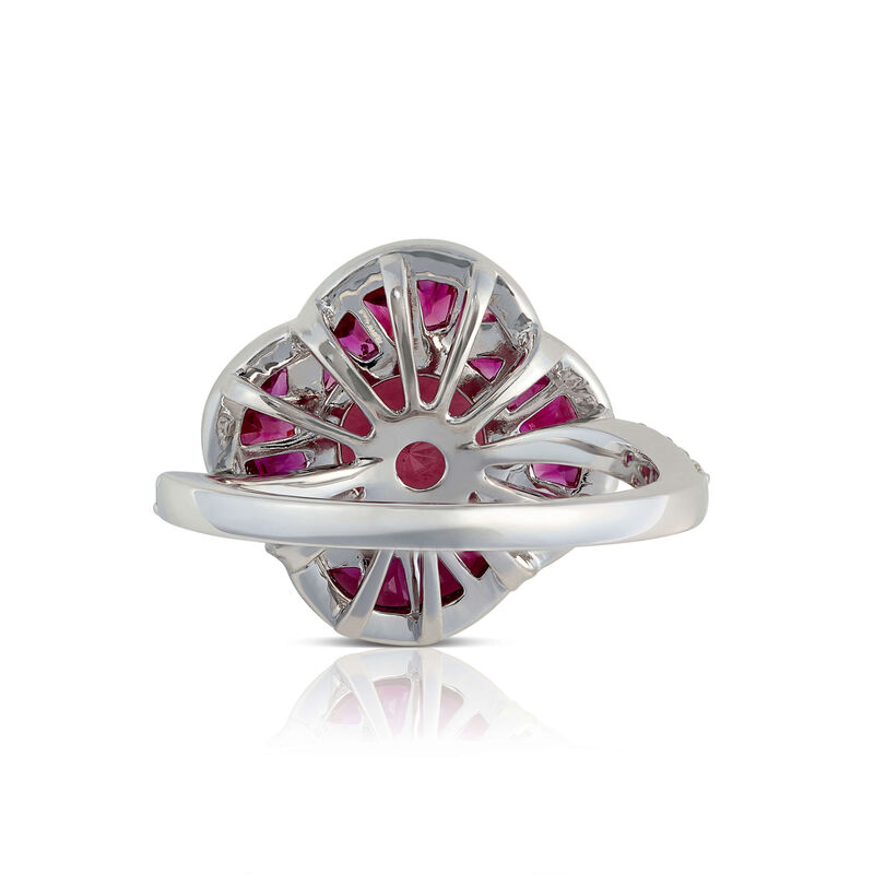 Pink Tourmaline, Baguette Ruby & Diamond Flower Ring 14K image number 2