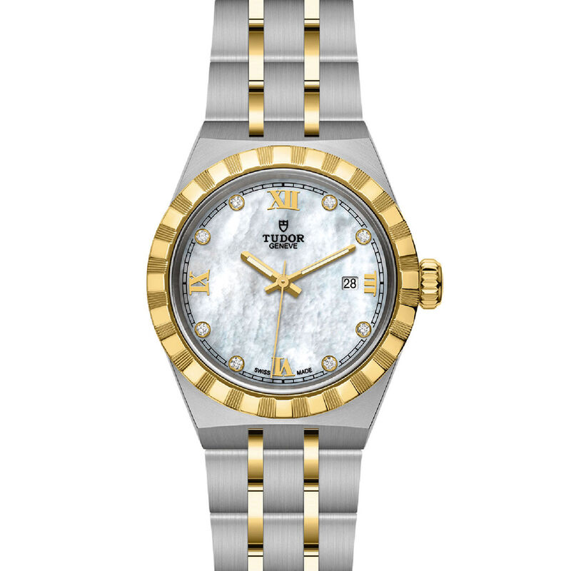 TUDOR Royal Watch Steel Case Gem Set White Dial Steel and Gold Bracelet, 28mm image number 1