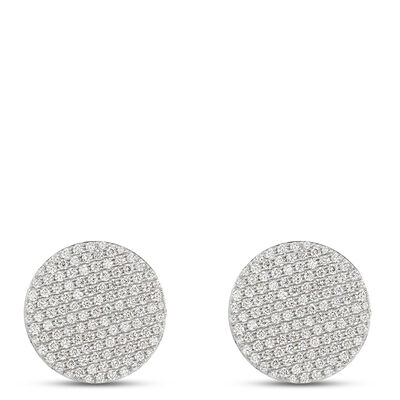 Pave Diamond Button Studs, 1 &frac12; Carat Total Weight, 18K White Gold