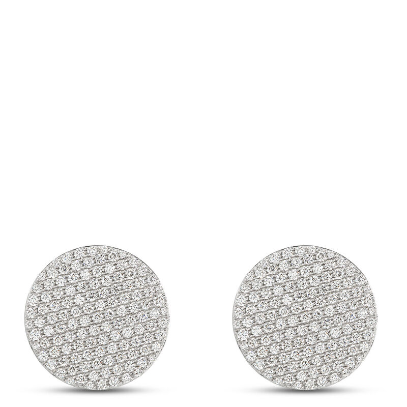 Pave Diamond Button Studs, 1 &frac12; Carat Total Weight, 18K White Gold image number 0