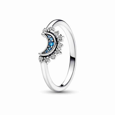 Pandora Celestial Blue Sparkling Moon Ring
