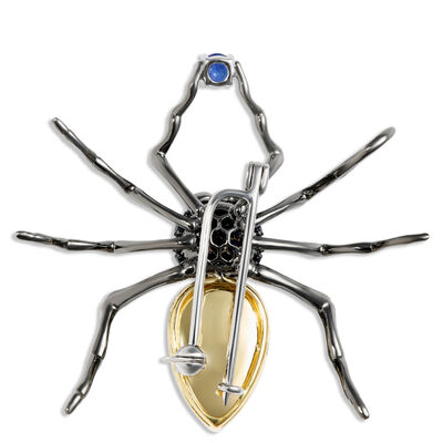 Spider Brooch with Sapphire, Tourmaline, and Ruby Gemstones, 18K White and Yellow Gold