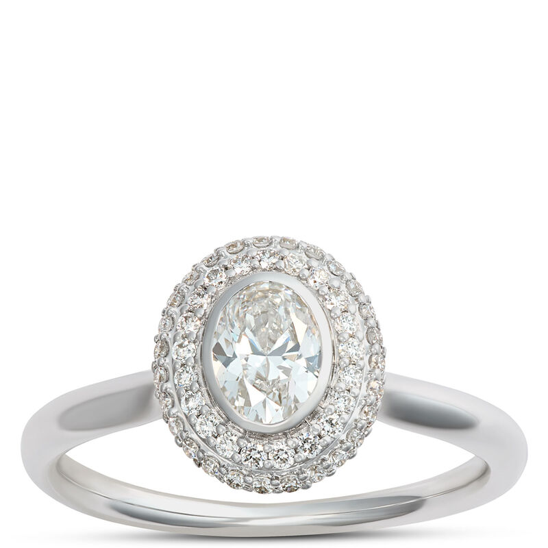 Oval Diamond Engagement Ring with Double Halo, 14K White Gold image number 0