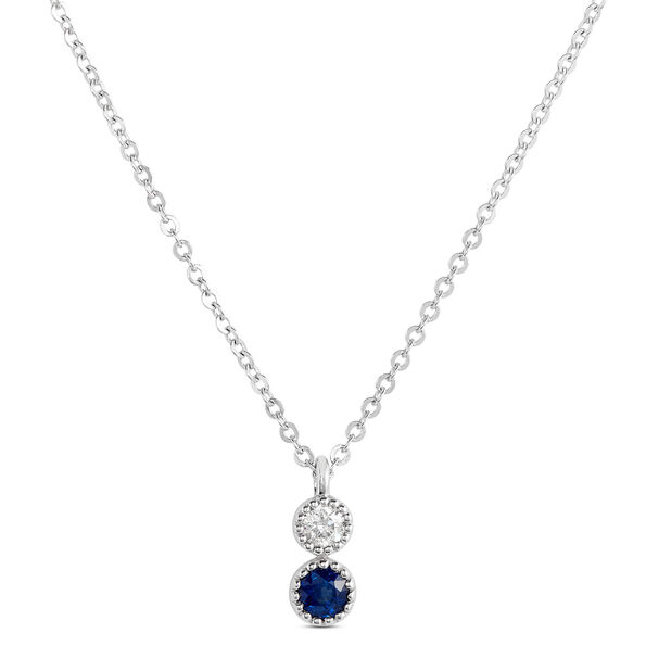 Blue Sapphire and Diamond pendant, 14K White Gold