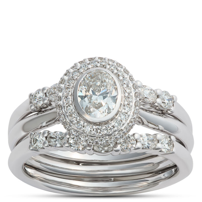 Oval Diamond Engagement Ring with Double Halo, 14K White Gold image number 2
