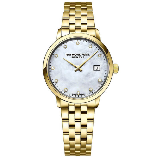 Raymond Weil Toccatta Mother of Pearl Dial Gold PVD Diamond Index Watch, 29mm