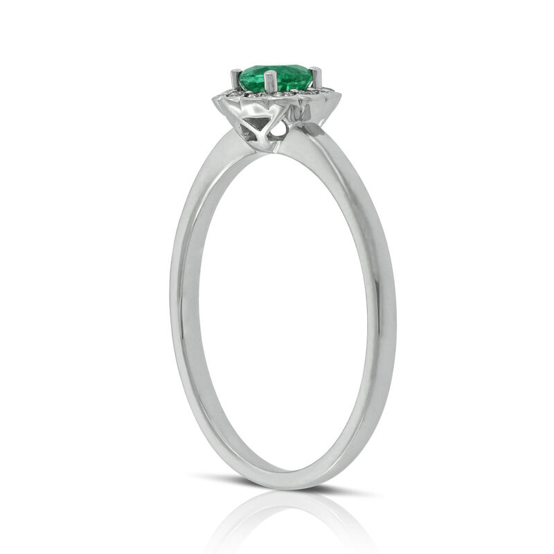 Emerald & Diamond Halo Ring 14K image number 3