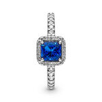 Pandora Square Sparkle Halo CZ & Blue Crystal Ring