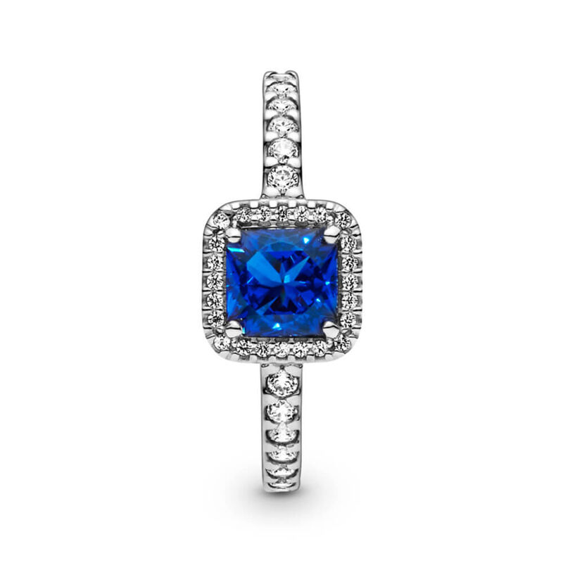 Pandora Square Sparkle Halo CZ & Blue Crystal Ring image number 1