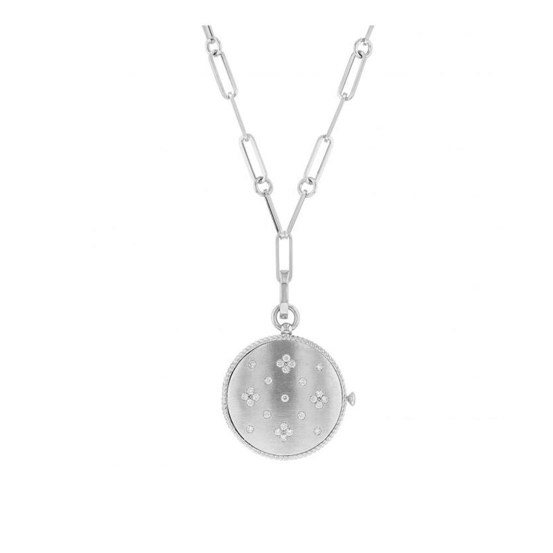 Roberto Coin Venetian Princess Locket with Diamonds & Paperclip Chain 8K White Gold, 19 Inches image number 1