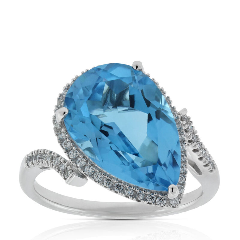 Pear Blue Topaz & Diamond Ring 14K image number 0