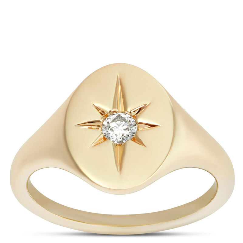 Ikuma Round Diamond Oval Signet Pinky Ring Size 4.5, 14K Yellow Gold image number 0