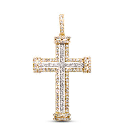 Diamond Cross Pendant, 1 Total Carat Weight 14K Yellow Gold