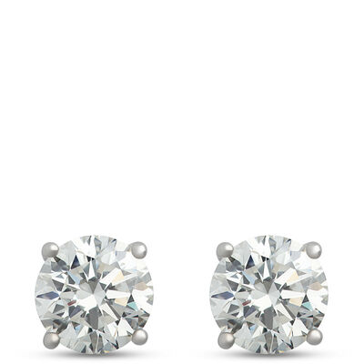 Classic Round Diamond Studs, 1 &frac12; Carat, in 14K White Gold