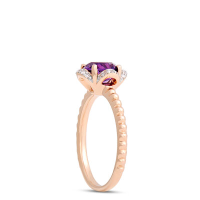 Round Amethyst and Diamond Ring, 14K Rose Gold