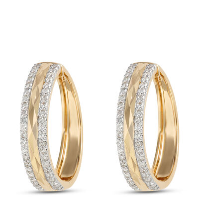 27MM Bold Diamond Hoops, 1 Total Carat Weight, 14K Yellow Gold