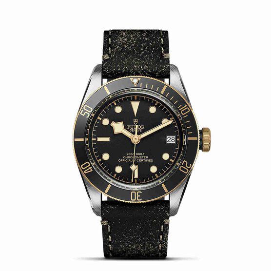 TUDOR Black Bay S&G Watch Steel Case Black Dial Leather Strap, 41mm