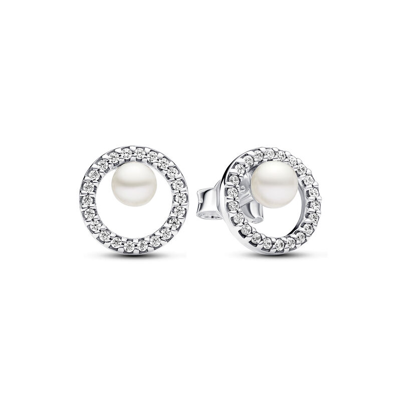 Pandora Treated Freshwater Cultured Pearl & Pav Halo Stud Earrings image number 0