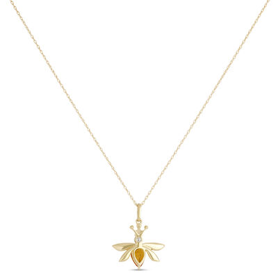 Citrine and Diamond Bee Pendant, 14K Yellow Gold