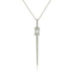 Baguette & Round Diamond Cluster Stick Necklace 14K