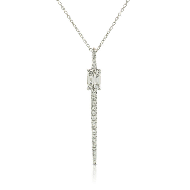 Baguette & Round Diamond Cluster Stick Necklace 14K image number 1
