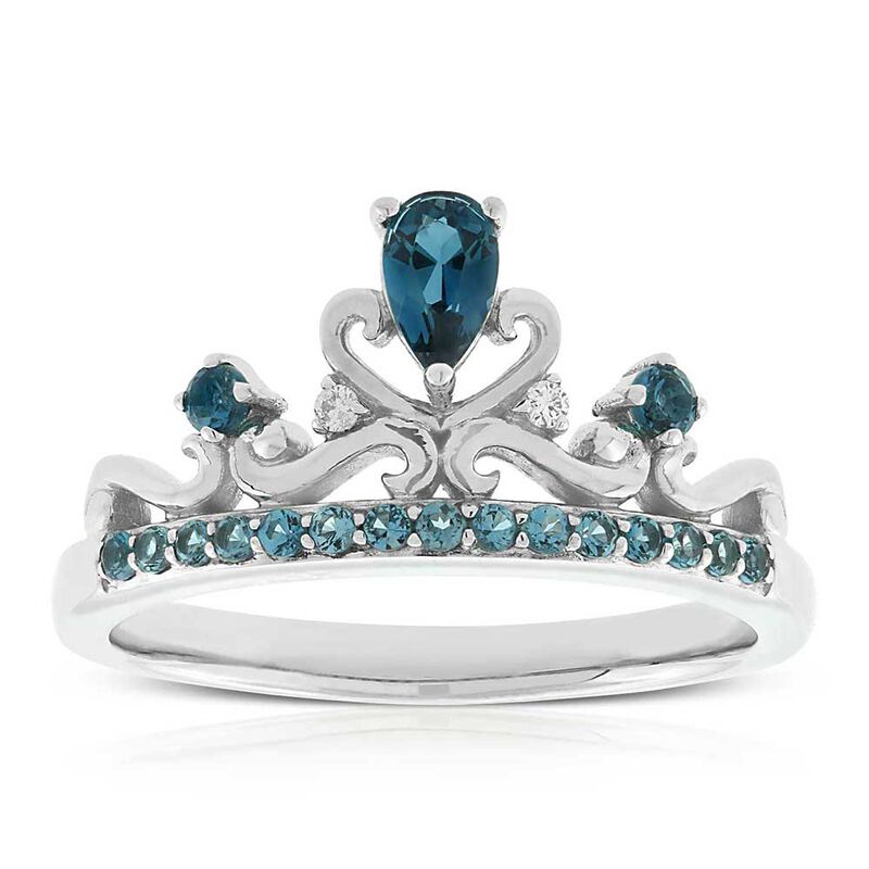 Blue Topaz & Diamond Crown Ring 14K image number 0
