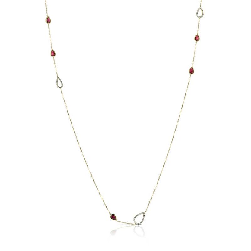 Ruby & Diamond Pear Station Necklace 14K, 32" image number 0