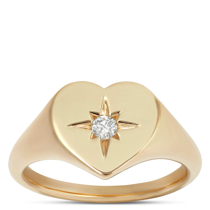 Ikuma Heart-Shaped Diamond Signet Pinky Ring Size 4.5, 14K Yellow Gold image number 0