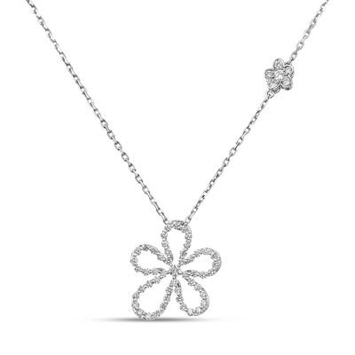 Roberto Coin 18K White Gold Jasmine Pav&eacute; Diamond Outline Flower Necklace