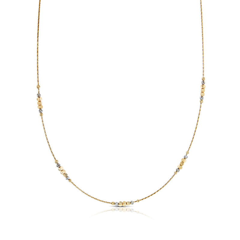 Two-Tone Diamond Cut Beaded Wire Necklace 14K image number 0