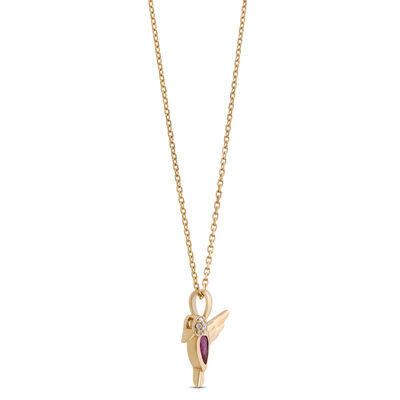 Pear Shaped Ruby Bird Necklace, 14K Yellow Gold
