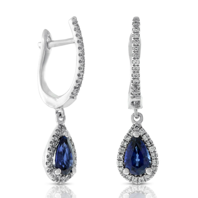 Sapphire & Diamond Drop Earrings 14K image number 1