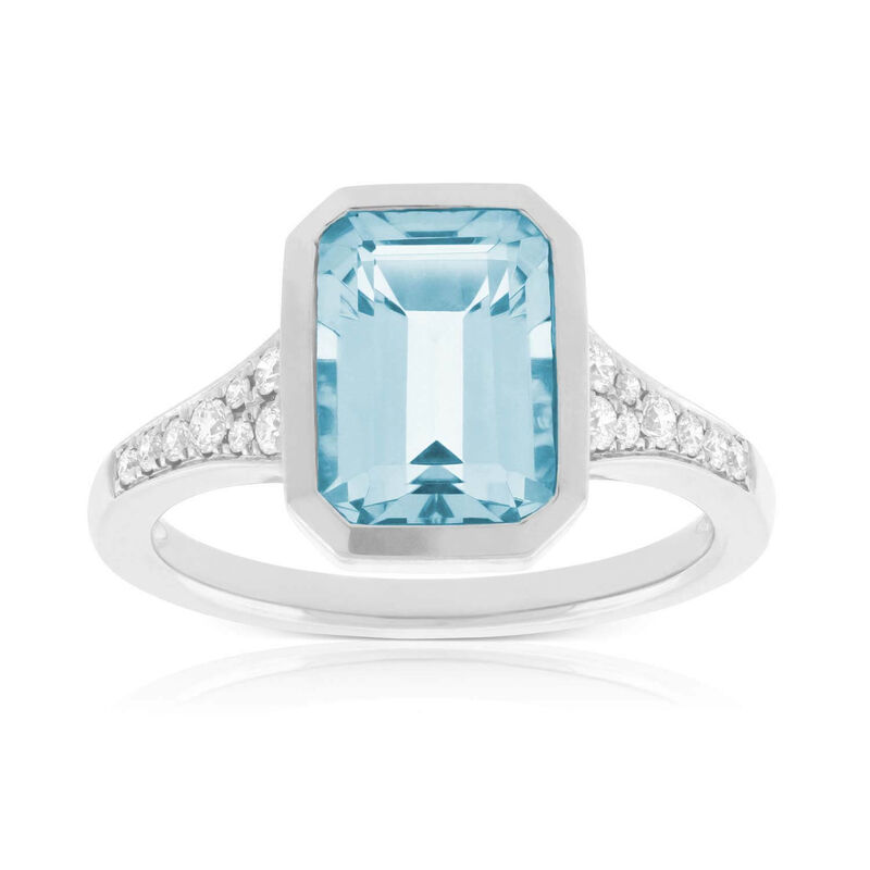 Aquamarine & Diamond Ring 14K image number 0