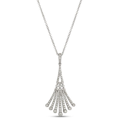 Classic Fan Diamond Pendant Necklace, ⅔ Carat Total Weight, 14K White Gold