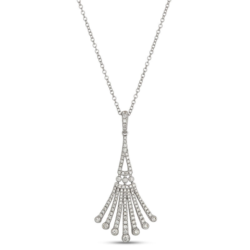 Classic Fan Diamond Pendant Necklace, ⅔ Carat Total Weight, 14K White Gold image number 0