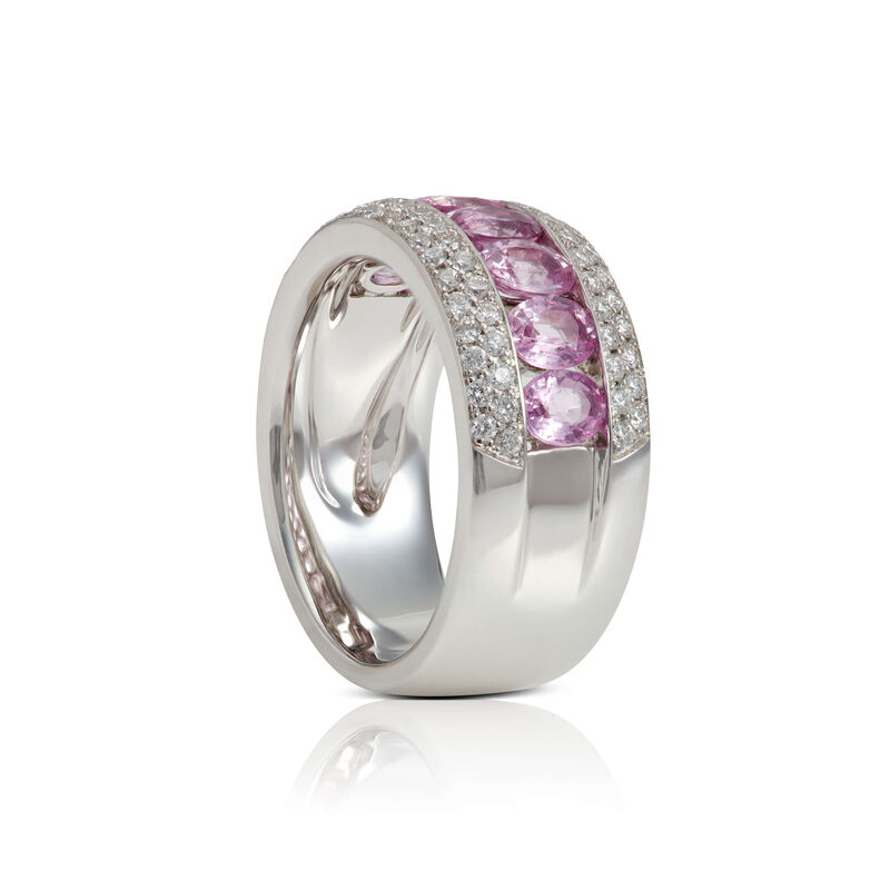 Channel Set Oval Pink Sapphire & Diamond Band 14K image number 2